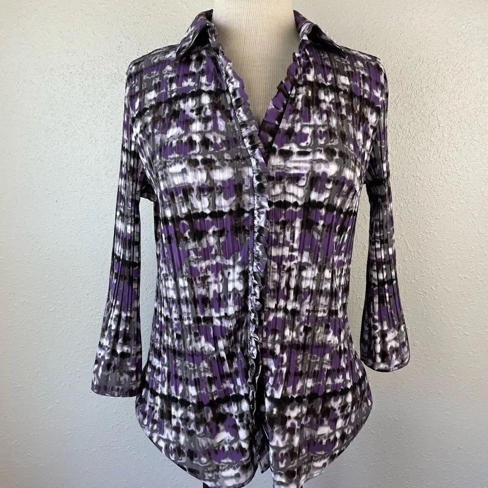 Fred David Purple Stretch Button Down Shirt Size M EUC